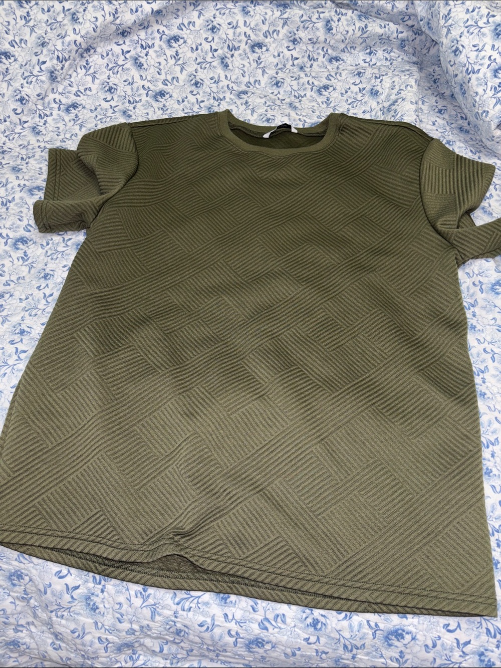 Men’s Runcati Army Green Scuba Knit Short Sleeve Striped Athleisure Shirt